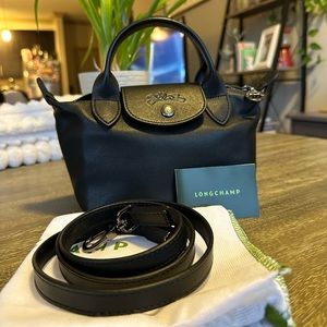 Longchamp Mini Le Pliage Cuir Leather Top Handle Bag